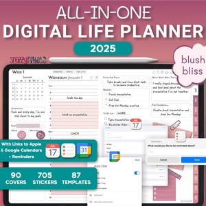 2025 Dated Digital Daily Planner (Blush), Landscape Planner for Goodnotes Notability Noteshelf iPad, Digital Daily Weekly Monthly Planner