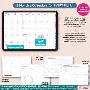 digital monthly calendars for personal, school and custom events, apple calendar and google calendar links, monthly habit trackers