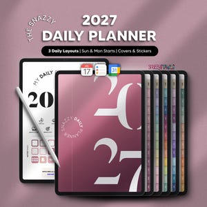 2027 Digital Daily Planner, Dated Portrait, Minimalist Elegant Weekly Monthly Journal Notebook, iPad Android Samsung Notability Goodnotes