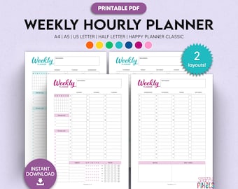Afdrukbare weekplanner, dagschema, A4, A5 (letterformaat) (pdf)
