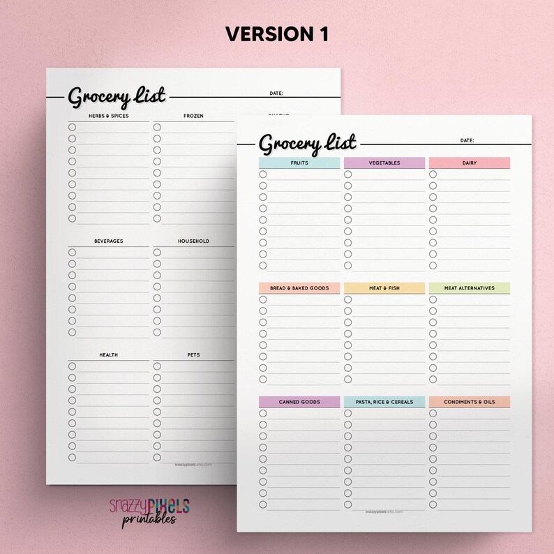Grocery List Printable Template, Grocery Planner, Food Shopping List ...