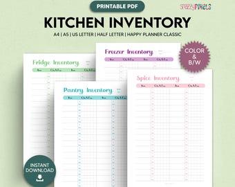 Kitchen Inventory Printables PDF, Pantry Inventory, Fridge Inventory, Freezer Inventory, Spice Inventory, Food Inventory, Food List Tracker