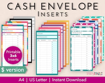 Cash Envelope Inserts Printable PDF, 3x6 inch, Sinking Funds Labels, Budgeting Inserts, Cash Trackers, Cash Spending Log | A4 US Letter