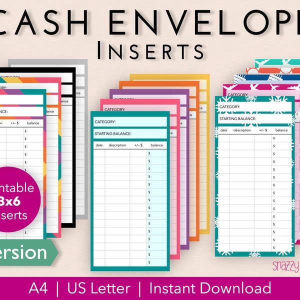 Cash Envelope Inserts Printable PDF, 3x6 inch, Sinking Funds Labels, Budgeting Inserts, Cash Trackers, Cash Spending Log | A4 US Letter