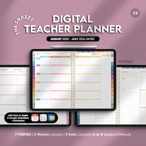Digital Teacher Planner AUGUST 2025 - JULY 2026 DATED, Lesson Academic Planner, for Goodnotes iPad Samsung Noteshelf Penly Notability