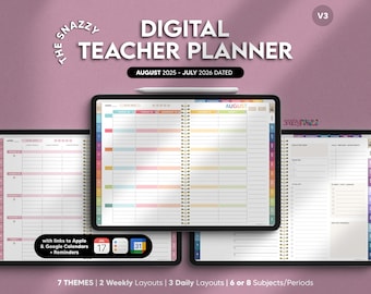 Digital Teacher Planner AUGUST 2025 - JULY 2026 DATED, Lesson Academic Planner, for Goodnotes iPad Samsung Noteshelf Penly Notability