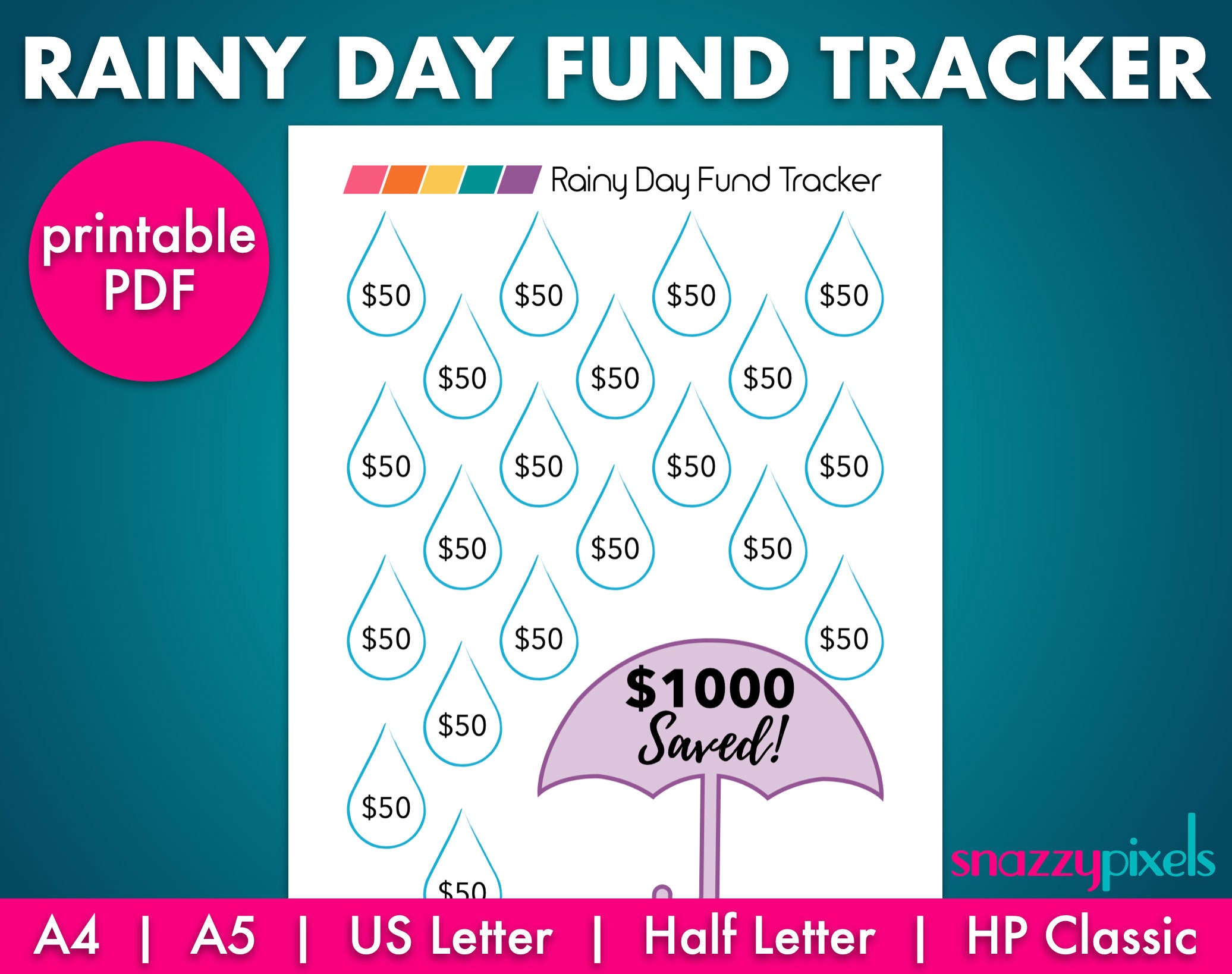 Rainy Day Fund Tracker printable PDF Rainy Day Fund Etsy UK