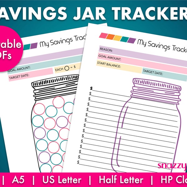 Savings Jar Trackers (2 Pages), Mason Jar Savings, Savings Log Printable, Savings Chart, Savings Goal Planner | 5 Sizes, Instant Download