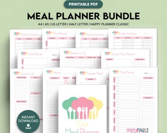 Meal Planner Printable PDF, Weekly Meal Planner, Monthly Meal Plan, Recipe Binder | A4 A5 Letter Half Letter Happy Planner