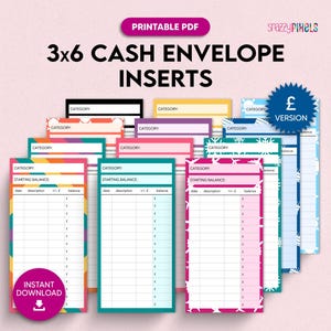 Cash Envelope Inserts (GBP) Printable PDF, 3x6 inch, Sinking Funds Labels, Budgeting Inserts, Cash Trackers, Cash Spending Log