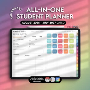 2026-2027 Digital Student Planner, Academic Planner Assignment Tracker for Goodnotes, Notability, iPad (Rainbow)