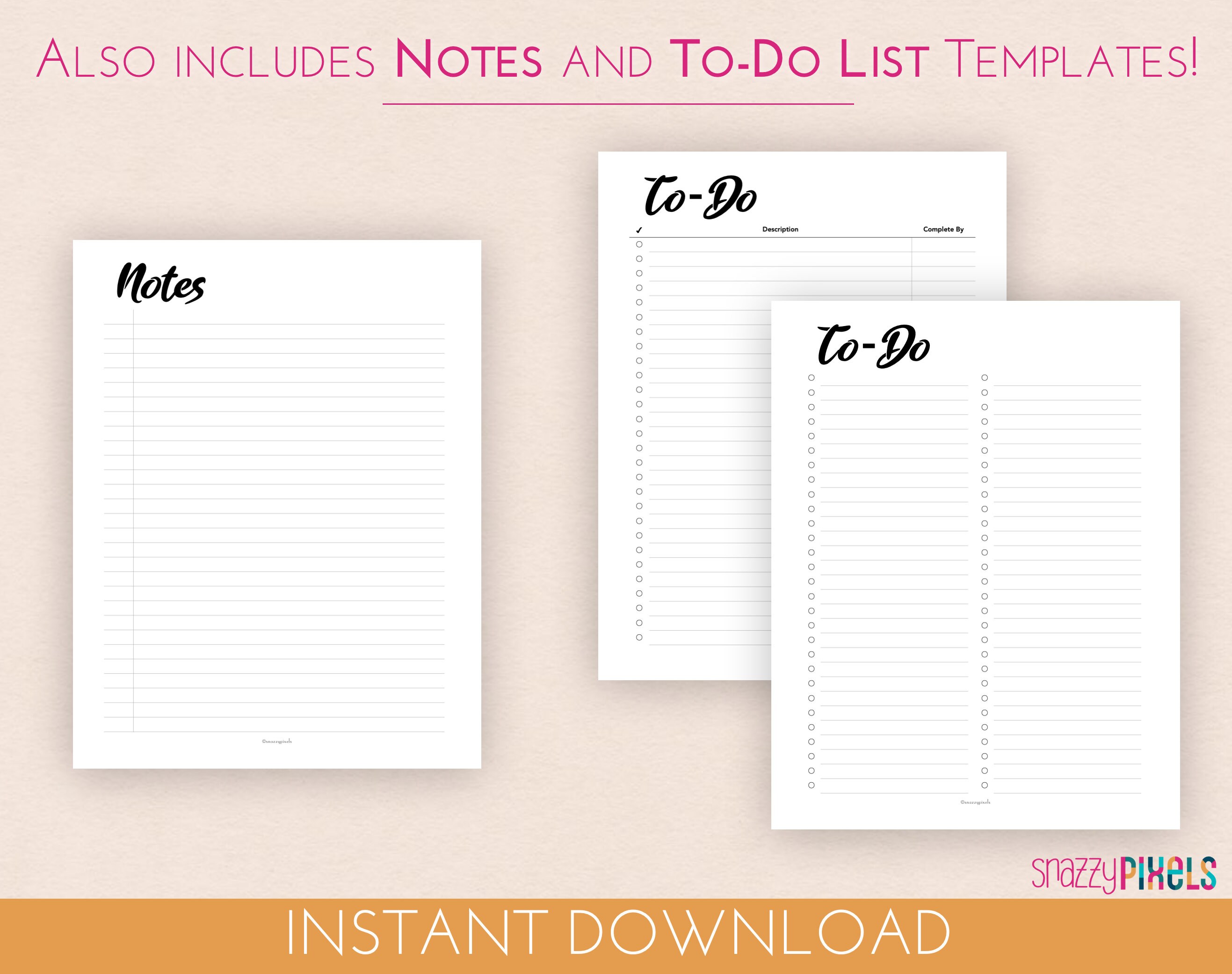 Productivity Planner Printable PDF B&amp;W Daily Weekly Monthly - Etsy