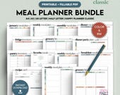 Meal Planner Printable, Weekly Meal Menu Planner DIY Recipe Planner Book Meal Prep Planner A4 A5 Letter Half Size Happy Planner Fillable PDF