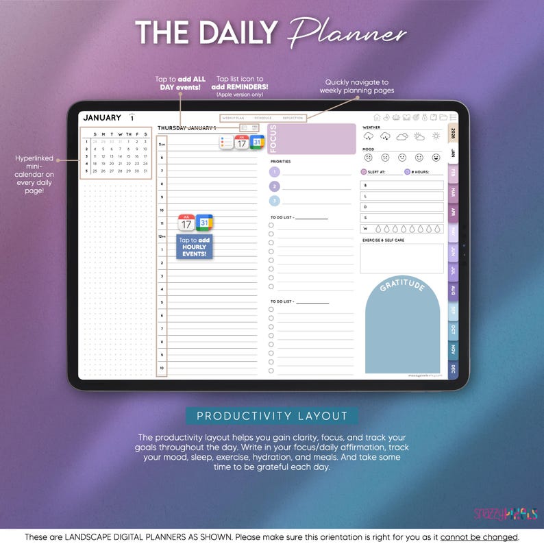 2026 Dated Digital Daily Planner (cool), Landscape Planner for ...