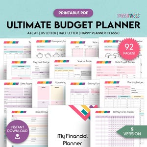 May include: A printable budget planner with 92 pages. The planner includes sections for tracking income, expenses, savings, debt, and more. The planner is designed to help you manage your finances and reach your financial goals.