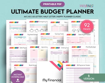 Budget Planner Printable PDF (MultiColor), Financial Planner Printable, Budgeting Binder, Finance Tracker Bundle | 5 Sizes, Instant Download