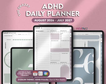 ADHD Planner Aug 2026 - July 2027, ADHD Digital Planner, Goodnotes Planner, Daily Weekly Monthly Planner, Productivity, Self Care Planner