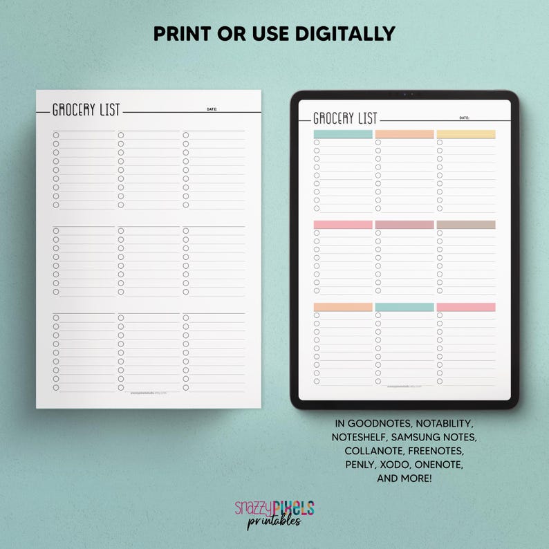 Grocery List Printable Template, Grocery Planner, Food Shopping List ...