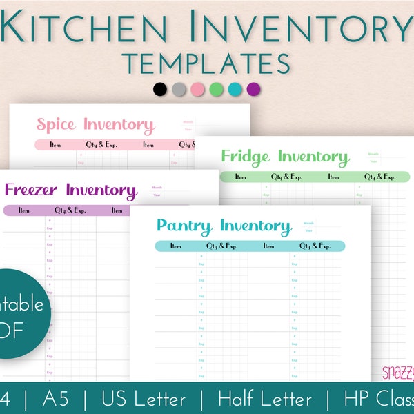 Kitchen Inventory Printables PDF, Pantry Inventory, Fridge Inventory, Freezer Inventory, Spice Inventory, Food Inventory, Food List Tracker