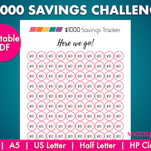 1000 Savings Challenge (printable PDF), 1k Savings Tracker Printable, Money Saving Challenge ...