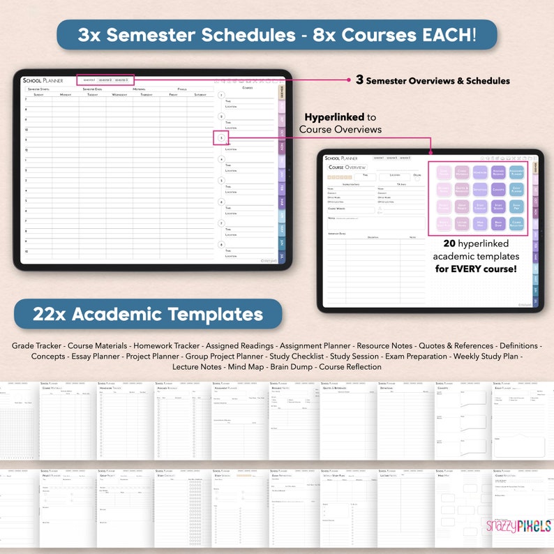 digital college planner semester schedule templates and digital academic notes templates