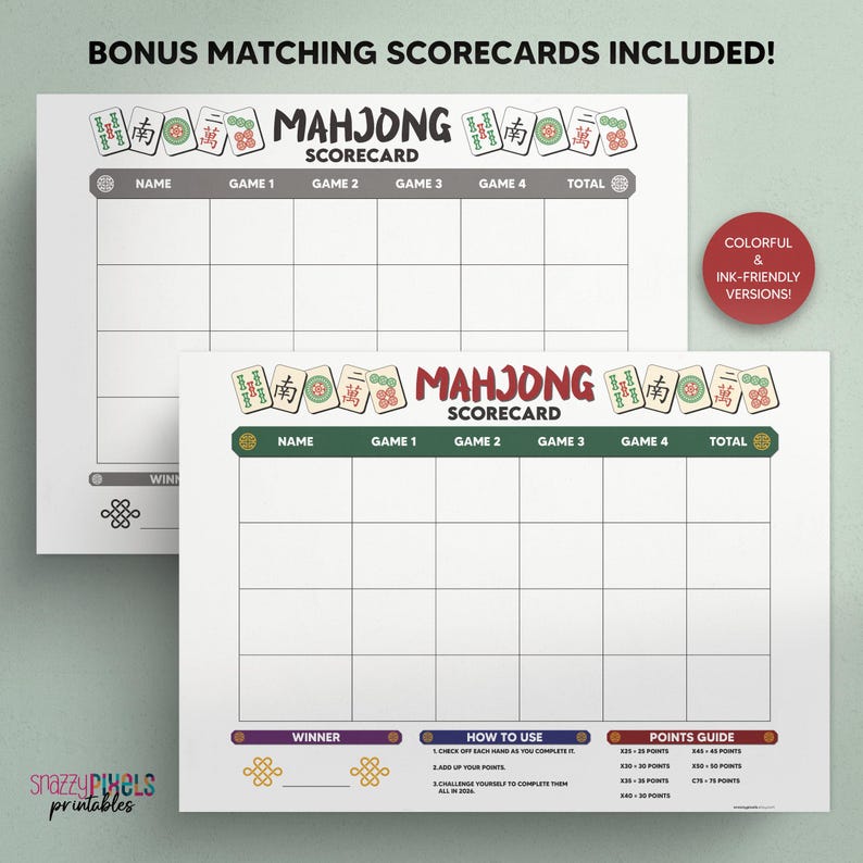 2026 Mahjong Hand Tracker Printable PDF, American Mahjong, Mah Jongg, Mahjong Scorecard, Mahjong Tiles, Mahjong Game Night