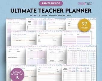 Teacher Planner Printable (Cool Blossom), Undated Teaching Binder, Lesson Planner, Classroom Planner, Primary and Secondary Teacher Planner