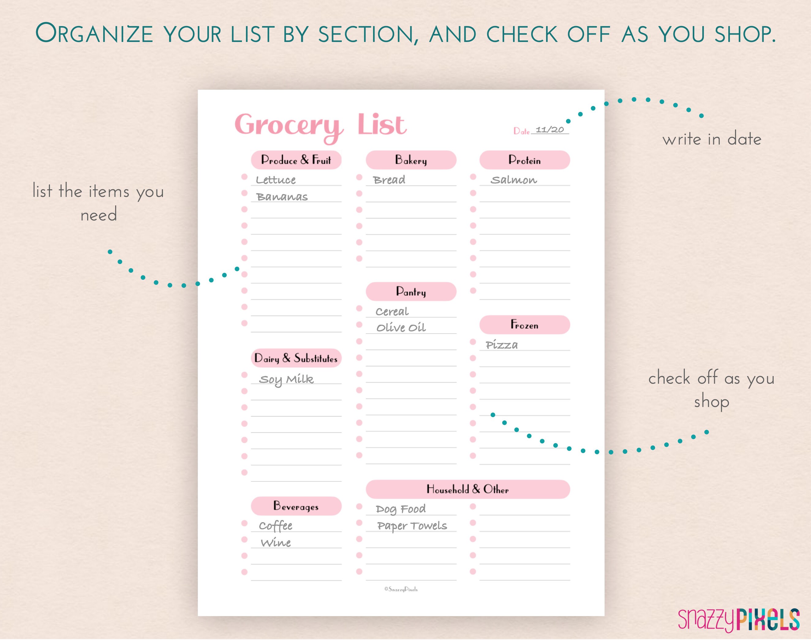 Grocery List Printable Food Shopping List Meal Planner Meal - Etsy