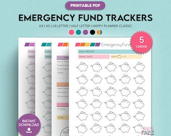 Emergency Fund Tracker Printable, Savings Goal Tracker, Rainy Day Fund, Savings Planner Challenge | A4 A5 Half Size US Letter Happy Planner