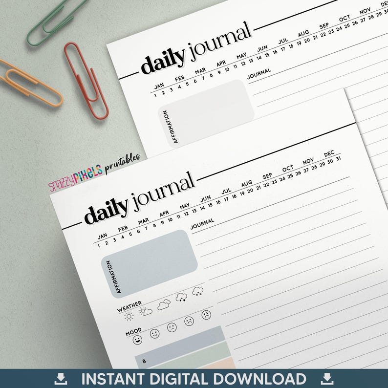 Daily Journal Printable Fillable PDF, Daily Diary Self Care Gratitude ...