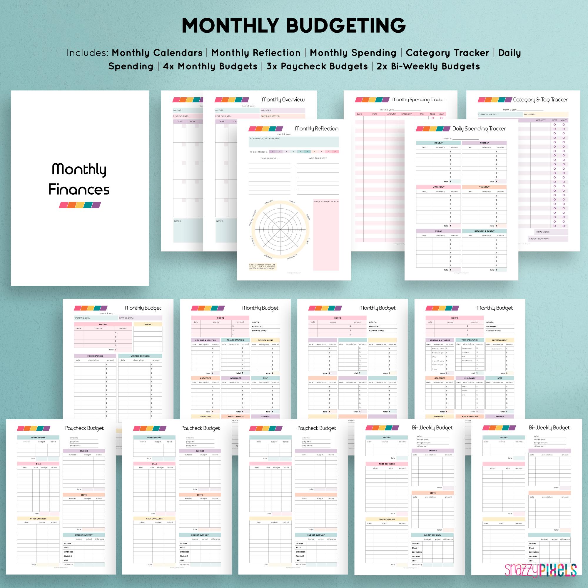 Budget Planner Printable PDF (multicolor), Financial Planner Printable ...