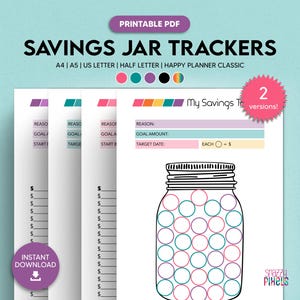 Savings Jar Trackers Printable, Mason Jar Savings, Savings Log, Savings Chart, Savings Goal Planner, A4 A5 Letter Half Size Happy Planner