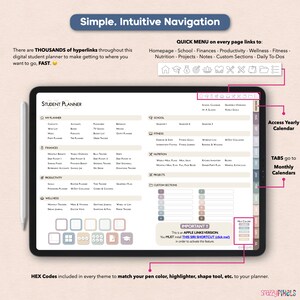 digital academic planner index page hyperlinked sections