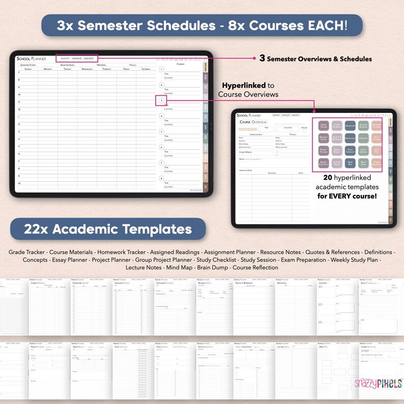 digital college planner semester schedule templates and digital academic notes templates