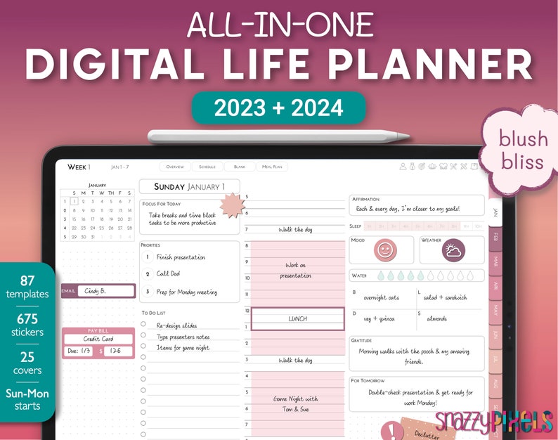2023 2024 Digital Daily Planner blush Dated Life Planner Etsy