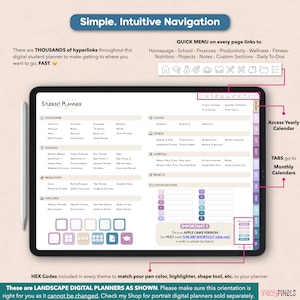 digital academic planner index page hyperlinked sections