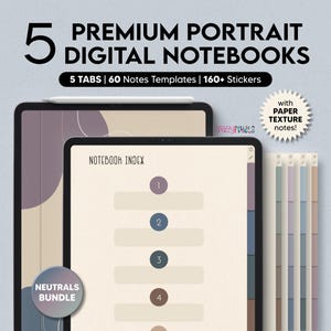 5 cyfrowych notatników (neutralnych), 5 zakładek do Goodnotes Notability, cyfrowy notatnik na iPada, szablony cyfrowych notatek, notatnik studencki