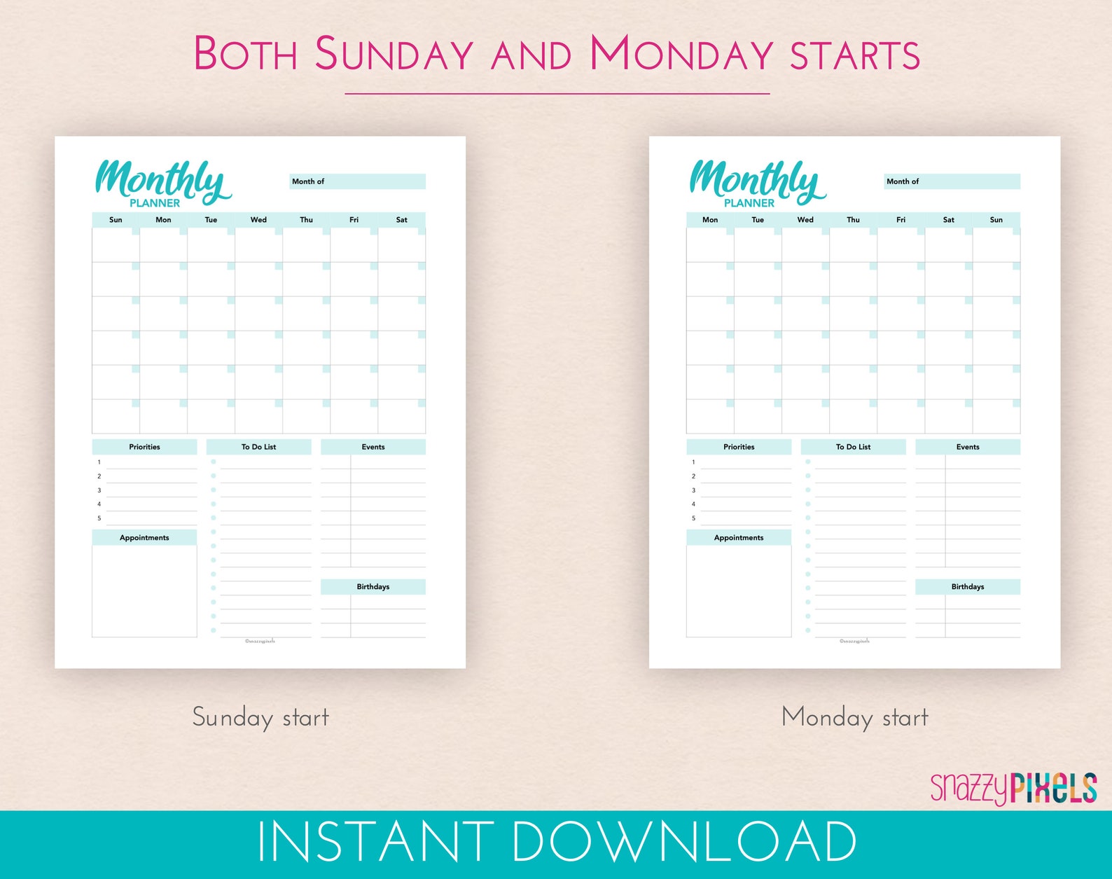 Month at a Glance Planner Printable PDF color Month Goals - Etsy
