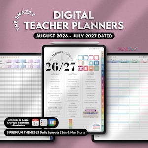 Digital Teacher Planner AUG 2026 - JULY 2027 (Portrait) for Goodnotes, Notability, iPad, Android, Windows