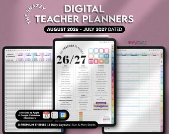 Digital Teacher Planner AUG 2026 - JULY 2027 (Portrait) for Goodnotes, Notability, iPad, Android, Windows