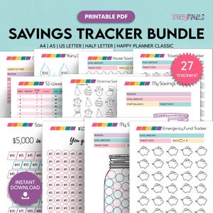 Bundel met spaartracker (27 stuks) pdf, printables met spaartracker, spaaruitdaging, spaarpot, geen maand te besteden | 5 maten, direct downloaden