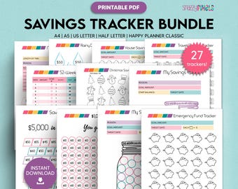 Savings Tracker Bundle (27 Pack) PDF, Savings Tracker Printables, Savings Challenge, Savings Jar, No Spend Month | 5 Sizes, Instant Download