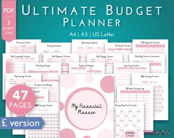 Budget Planner PDF imprimable (GBP Pink), Financial Planner Printable, Budgeting Binder, Finance Tracker Bundle, Paycheck Budget Template UK