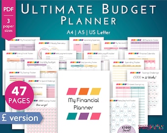 Budget Planner Printable PDF (GBP MultiColor), Financial Planner Printable, Budgeting Binder, Finance Tracker Bundle UK | A4 A5