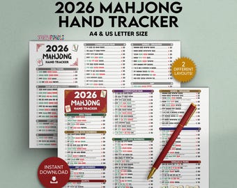 2026 Mahjong Hand Tracker PDF imprimible, Mahjong americano, Mah Jongg, Tarjeta de puntuación de Mahjong, Fichas de Mahjong, Noche de juegos de Mahjong