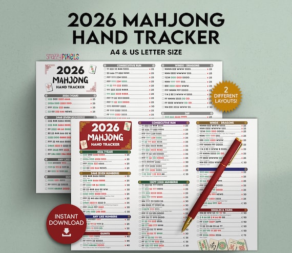 2026 Mahjong Hand Tracker Printable PDF, American Mahjong, Mah Jongg, Mahjong Scorecard, Mahjong Tiles, Mahjong Game Night