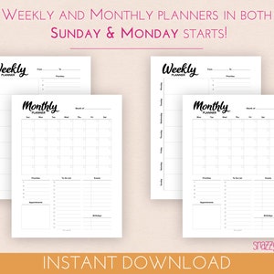 Productivity Planner Printable PDF B&amp;W, Daily Weekly Monthly Planner ...
