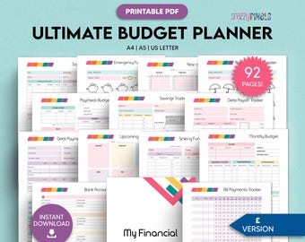 Budget Planner Printable PDF (GBP MultiColor), Financial Planner Printable, Budgeting Binder, Finance Tracker Bundle UK | A4 A5