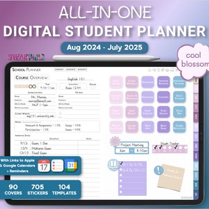 ALL-IN-ONE Digital Student Planner Cool, 2024-2025 Academic Planner, Digital College Planner, Goodnotes Notability Noteshelf iPad Samsung image 1