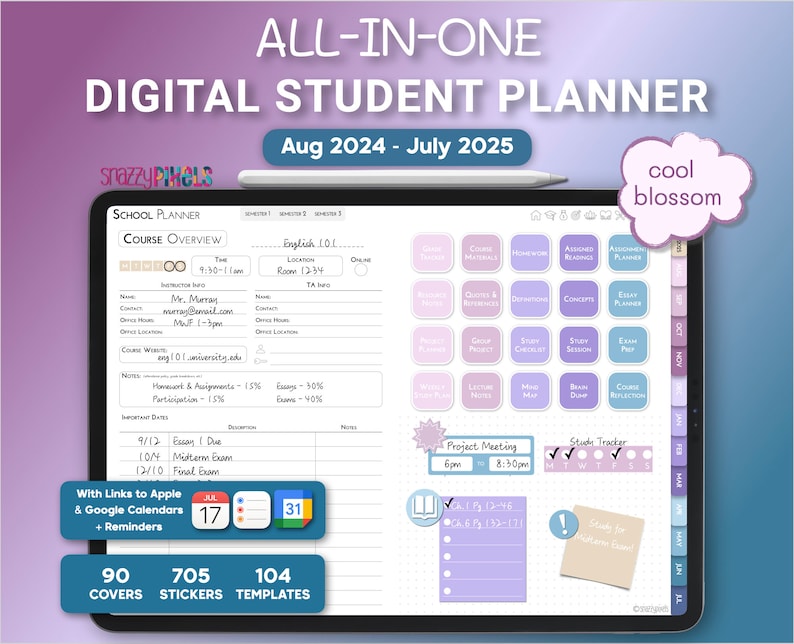 ALL-IN-ONE Digital Student Planner Cool, 2024-2025 Academic Planner, Digital College Planner, Goodnotes Notability Noteshelf iPad Samsung image 1